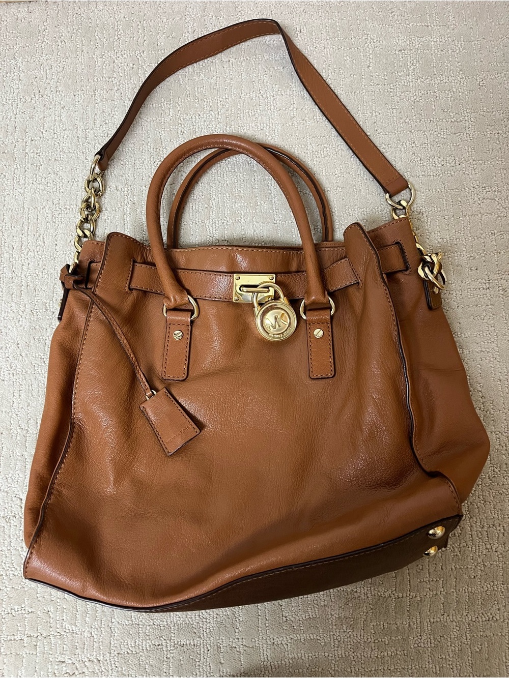 Michael Kors Cognac Leather Shoulder Hobo with Gold Chain Accent - Picture 3 of 6